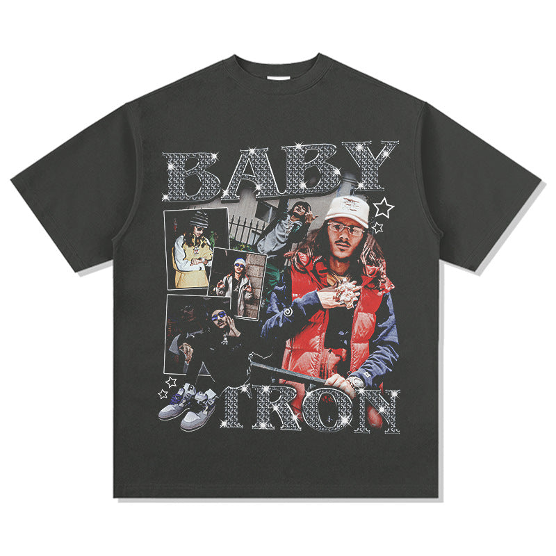 Outfit streetwear Vintage Hip Hop Baby Tron Print Short Sleeve T-Shirt
