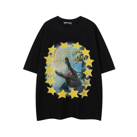 Vintage tarz t shirt vintage alligator print short sleeve t-shirt