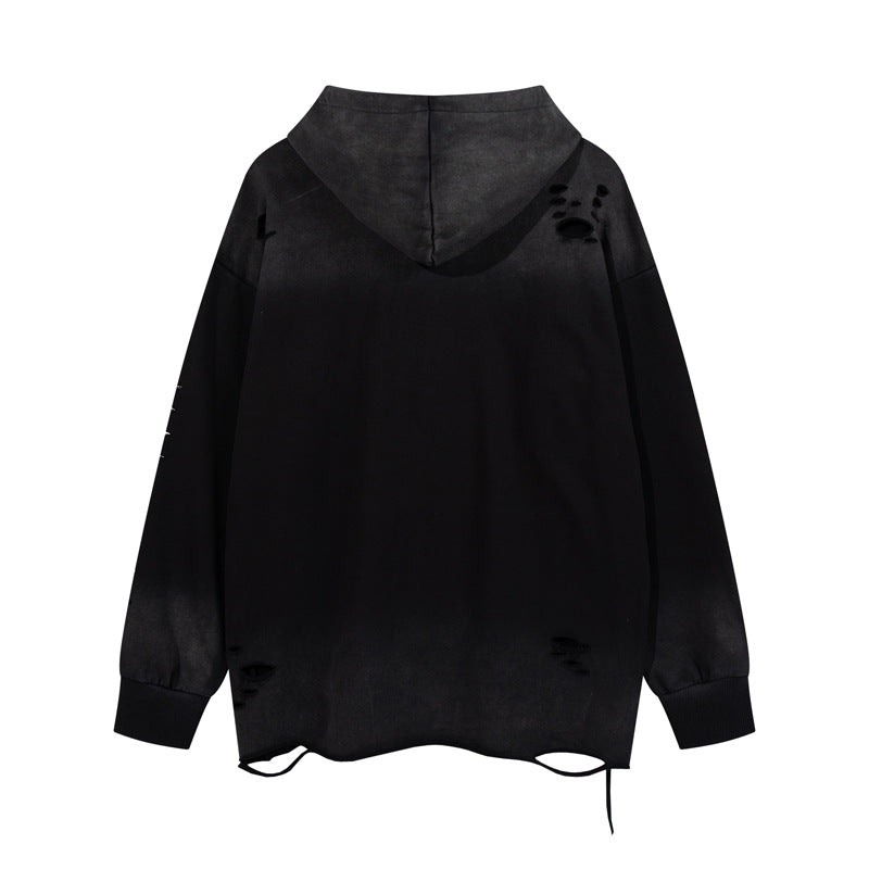 Streetwear Hoodie retro washed old gradual change hooded sweater embroidered hoodie