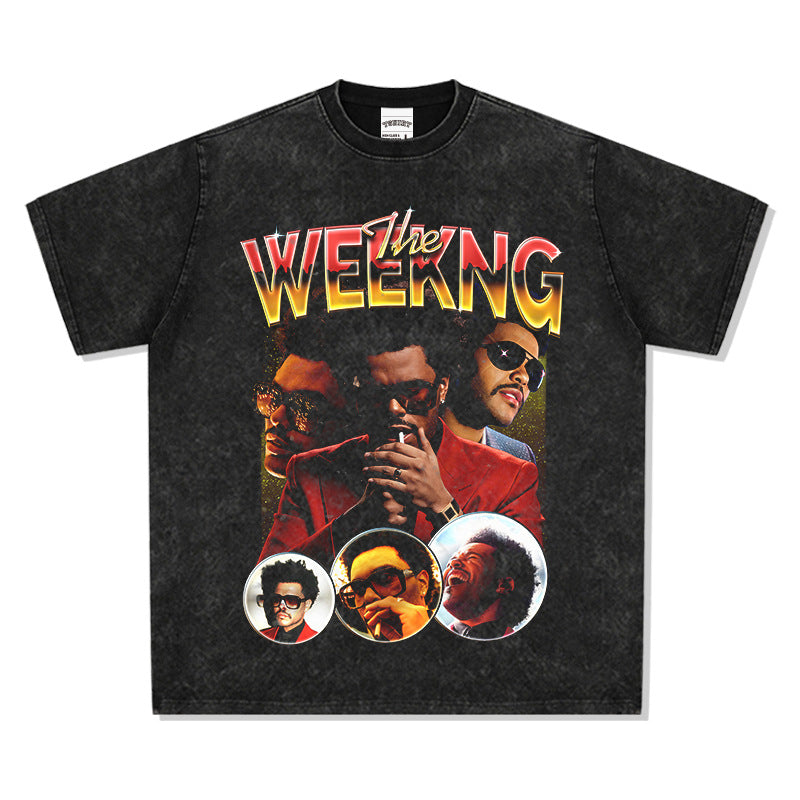 Cool t rapper vintage Weeknd print short sleeve hip hop loose t-shirt