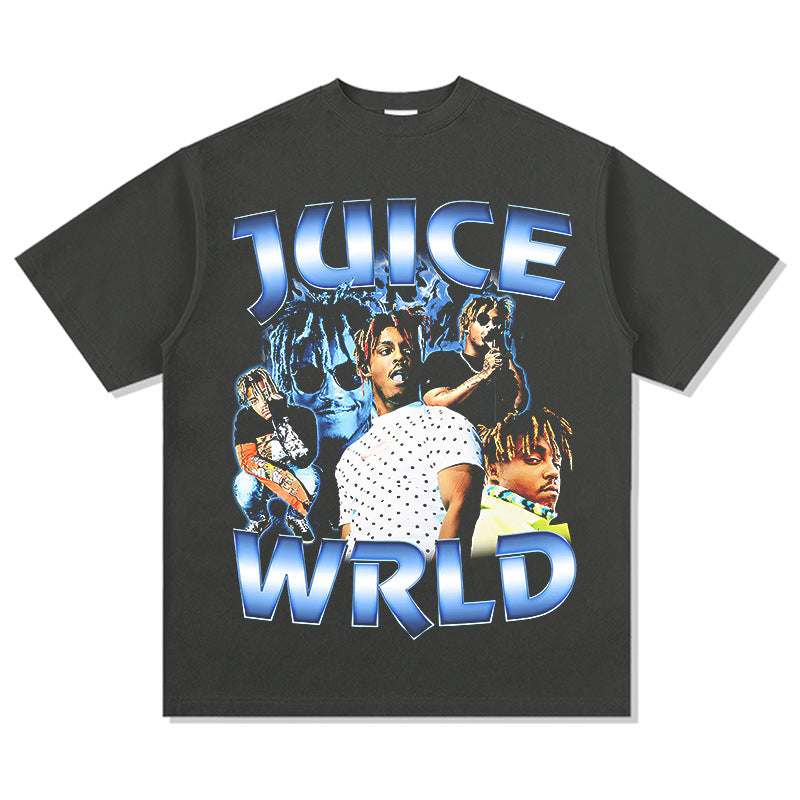 Outfit streetwear Vintage Hip Hop Juice Wrld Print Short Sleeve T-Shirt