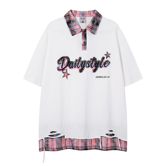 Camisetas streetwear Summer Vintage Ripped Casual Loose Short Sleeve T-Shirt