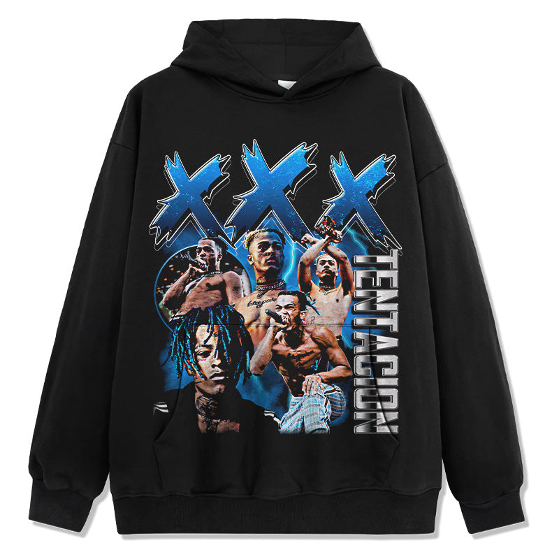 Marcas streetwear usa vintage hip hop XXX TENTACION print batik hooded sweater