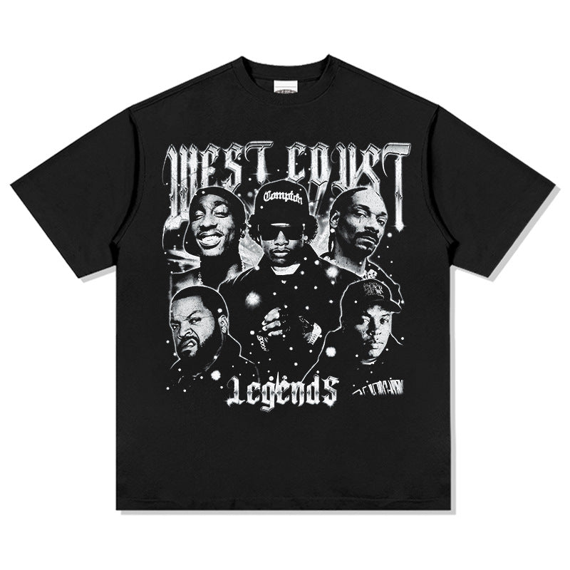New york hip hop shop vintage west coast hip hop west coust print short sleeve t-shirt