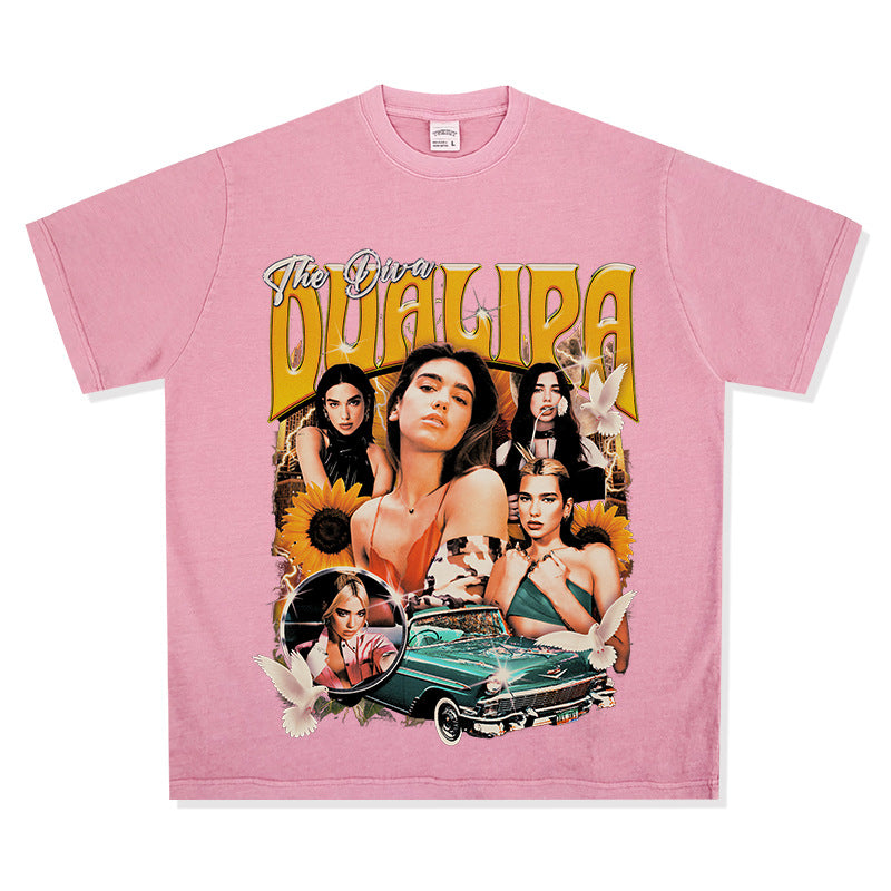 New york hip hop shop vintage hip hop dua lipa print short sleeve t-shirt