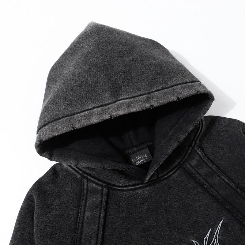 Streetwear Hoodie Vintage Washed Old Hooded Fleece Sweater Embroidered Hoodie