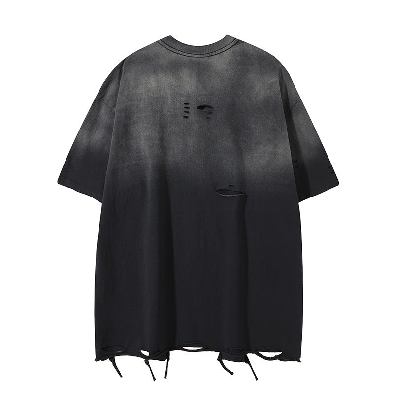 Retro Style Shirt For Men Summer Necklace tee Washed Short Sleeve T-Shirt