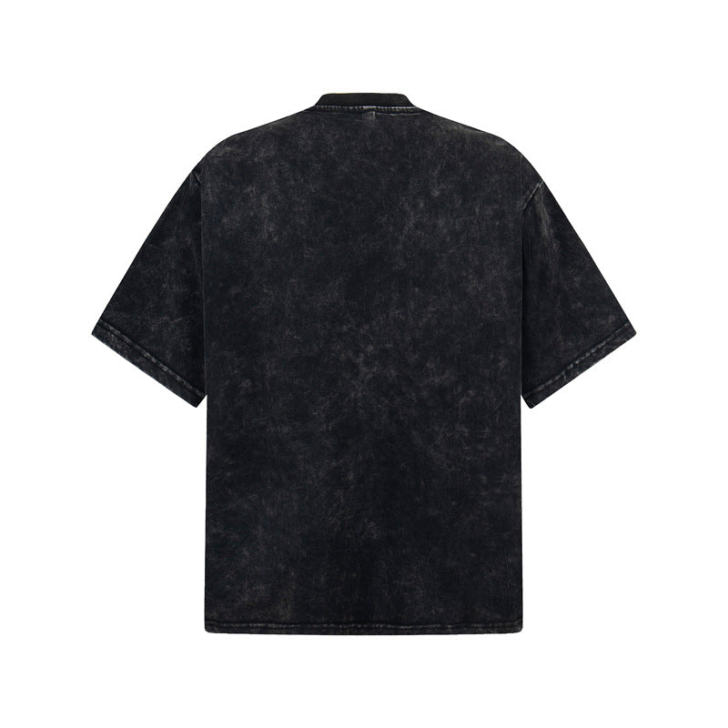 Stone Wash T shirt Retro washed tie-dye washed old printed T-shirt