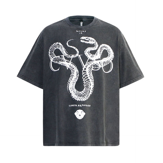 Unisex T-shirts Summer Vintage Snake Bone Pattern Men's Loose Short Sleeve T-Shirt