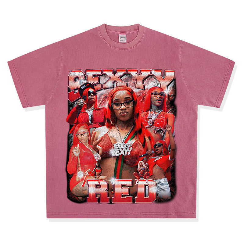 Marcas streetwear usa vintage hip hop Sexy yRed print short sleeve t-shirt