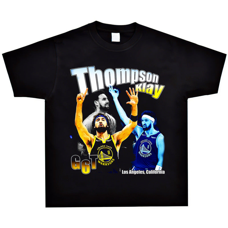 Film Star T Shirt Klaythompson Washed Distressed Printed American T-Shirt Retro Loose Short Sleeve