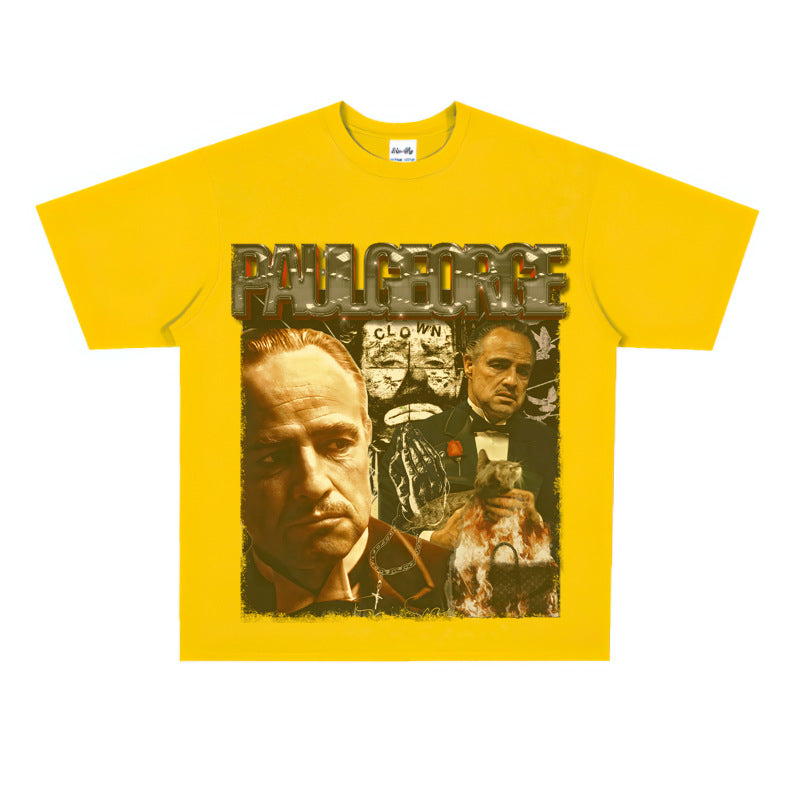 Film Star T Shirt Cotton Short Sleeve Loose round Neck Retro Design T-shirt for Men