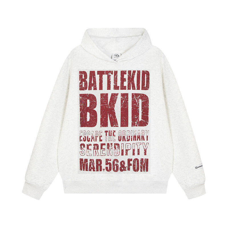 Streetwear Hoodie Alphabet Old Print Hooded Sweater Loose Casual Student Hoodie