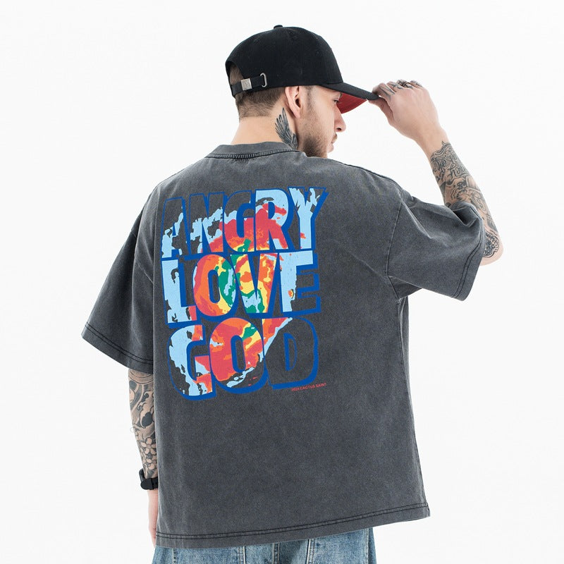 Vintage 90s Hip Hop Clothing Summer Old Loose Short Sleeve T-Shirt