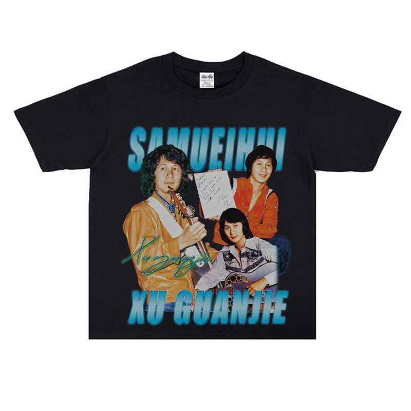 Film Star T Shirt a Pop Singer. Samuel Hui Commemorative Edition Printed Loose Heavy T-shirt