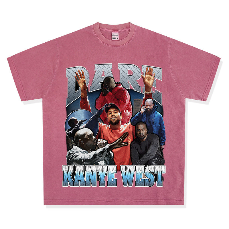 Cool t rapper kanye west vintage hip hop rap print short sleeve t shirt