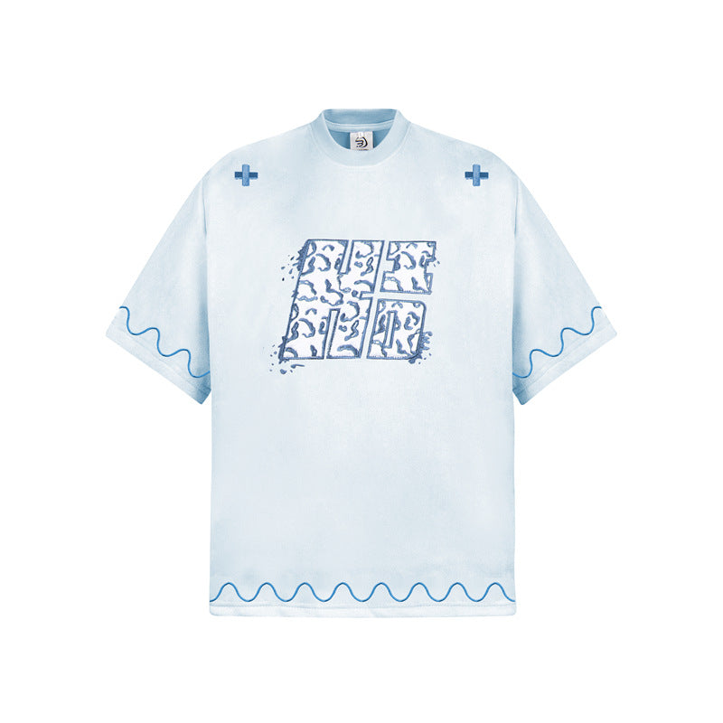 Camisas Retros Cloth Embroidered Short Sleeve T-Shirt Loose T-Shirt