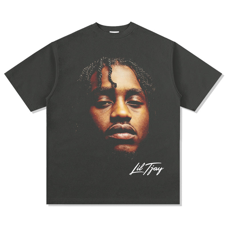 Cool t rapper vintage hip hop Lil Tjay Lil Jay Big Head Print Short Sleeve T-Shirt vintage
