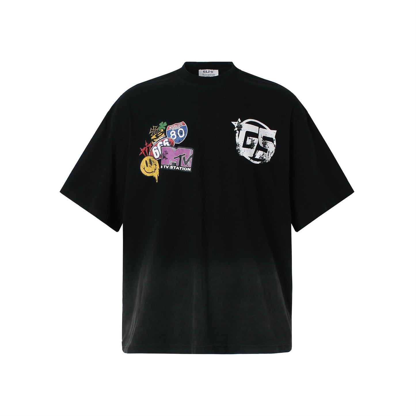 Vintage tarz t shirt gradual change letter print short sleeve t-shirt