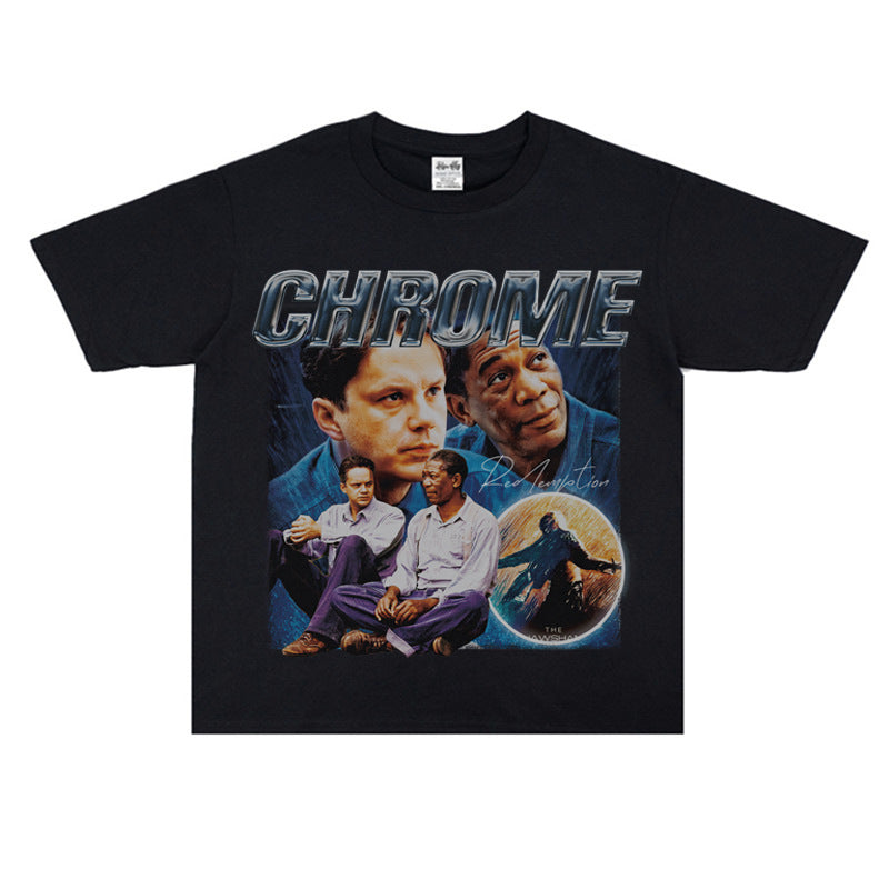 Film Star T Shirt Shawshank's Redemption Street Style Short Sleeve Loose Retro American T-shirt Men
