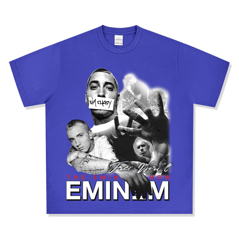New york hip hop shop Eminem print hip hop long sleeve short sleeve retro washed old t-shirt
