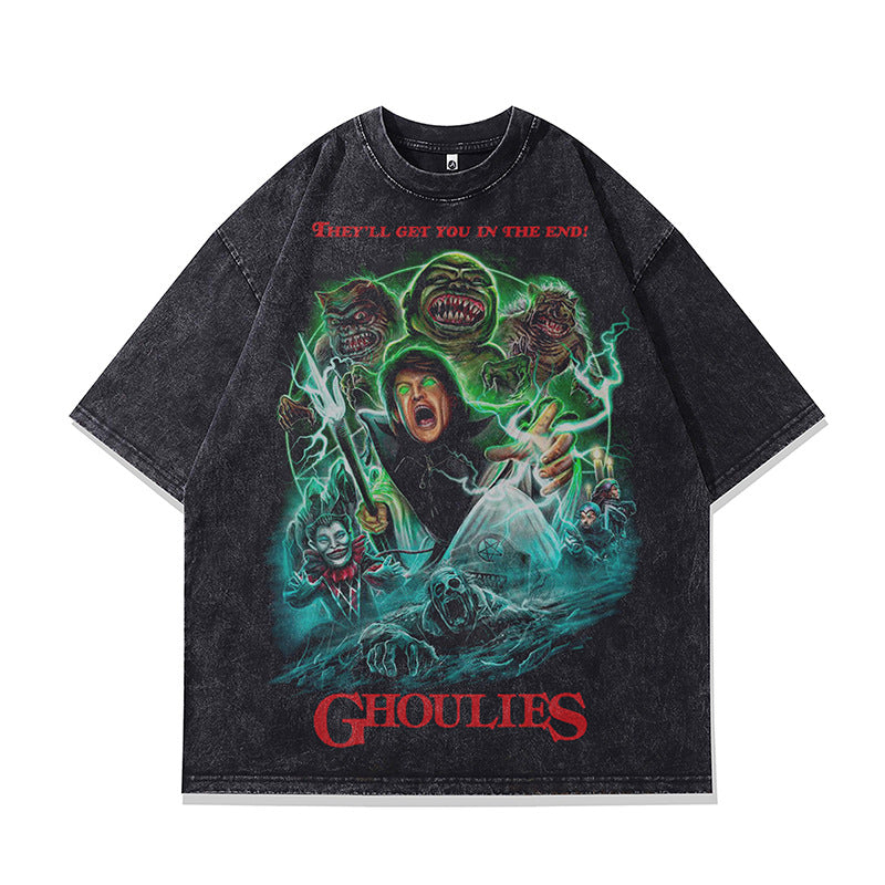 Ropa Vintage Hombre Devil Print Oversize Casual Short Sleeve T-Shirt
