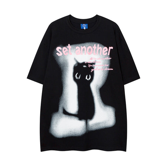 60s Style T Shirts Summer Cat Print T-Shirt Short Sleeve