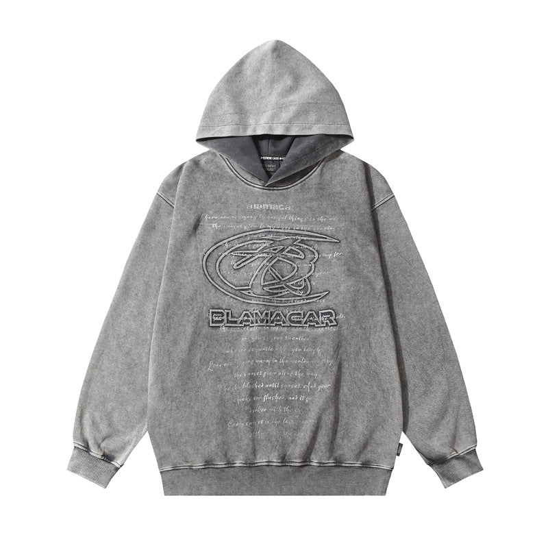 Streetwear Hoodie Vintage Washed Old Hooded Sweater Alphabet Print Casual Hoodie