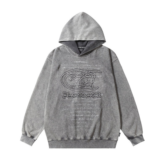 Streetwear Hoodie Vintage Washed Old Hooded Sweater Alphabet Print Casual Hoodie
