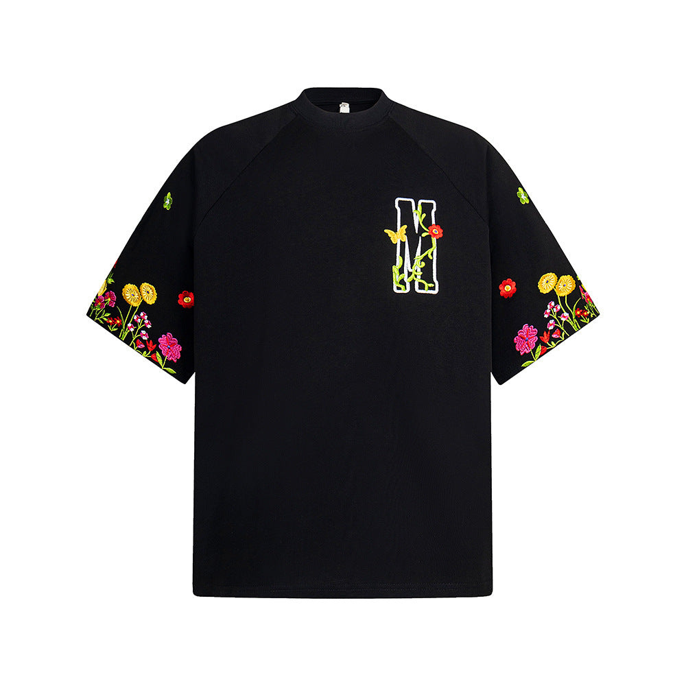Nostalgia T Shirts Vintage Embroidery Summer Loose Casual Short Sleeve T-Shirt Top