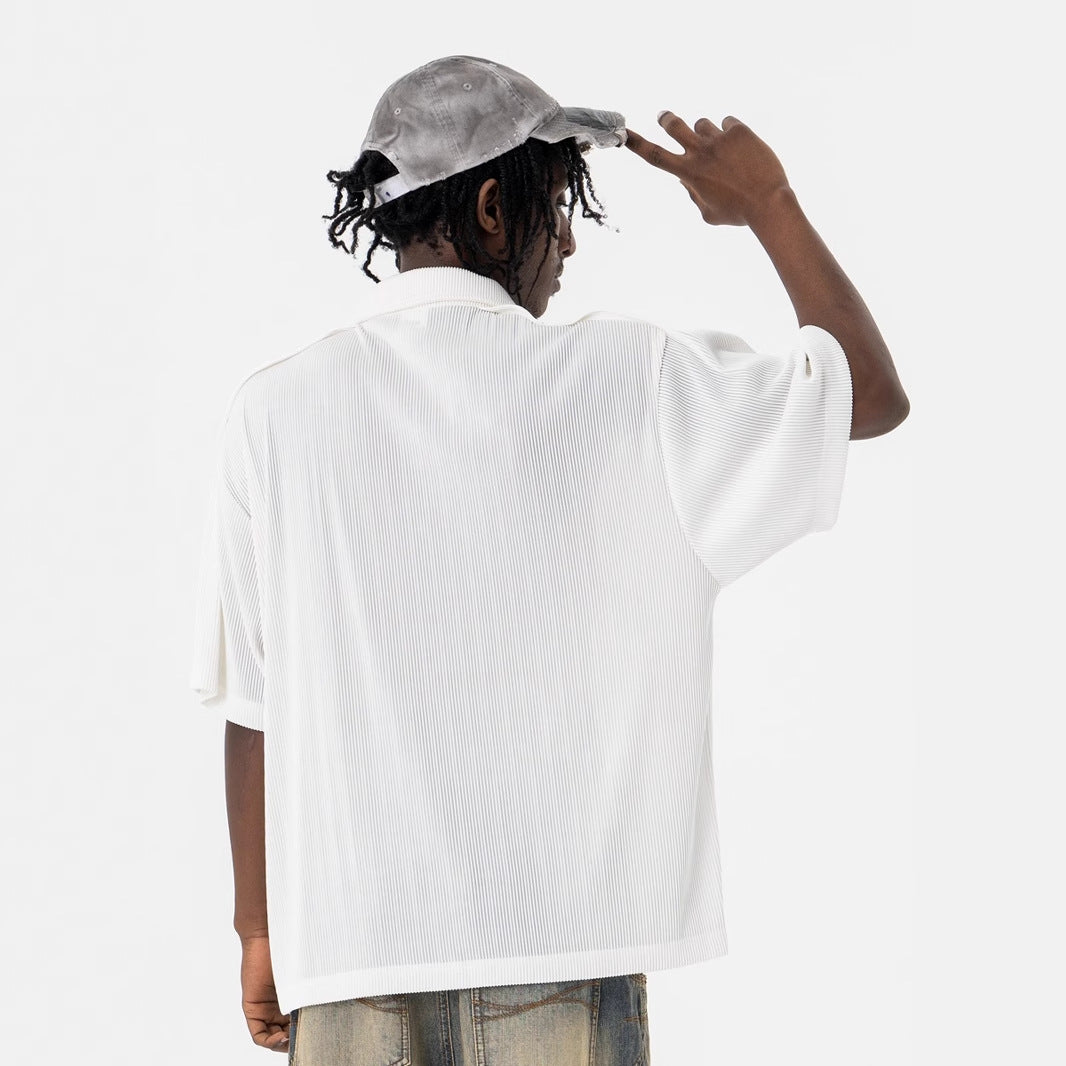 Vintage 90s Hip Hop Clothing Half Zip Polo Shirt Summer Short Sleeve T-Shirt