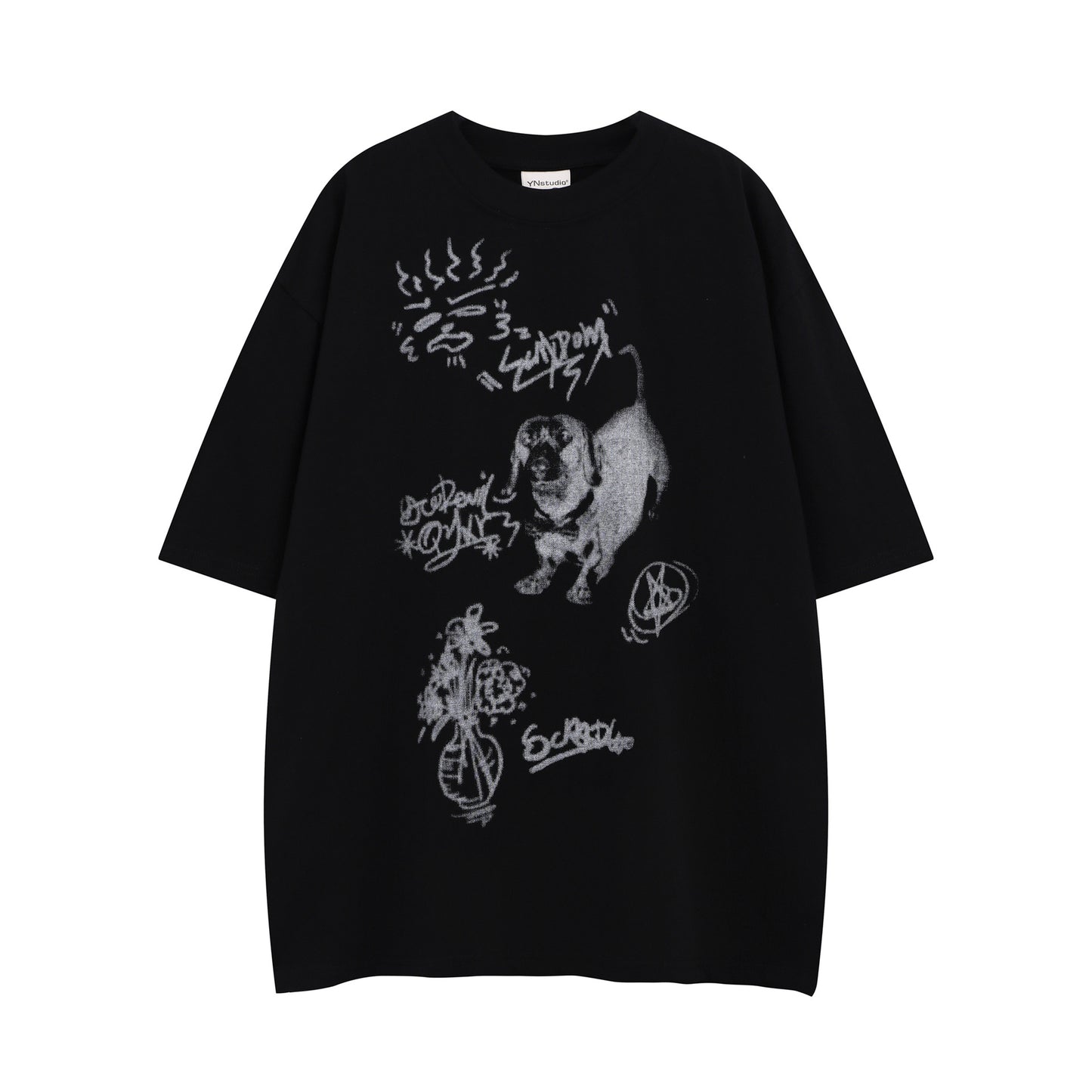 Camisetas Streetwear Summer Vintage Dog Print Casual Loose Short Sleeve T-Shirt