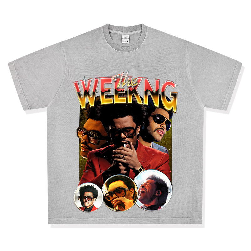 Cool t rapper vintage Weeknd print short sleeve hip hop loose t-shirt