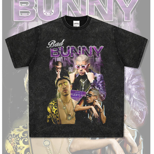 Cool t rapper vintage Bad Bunny print short sleeve t-shirt