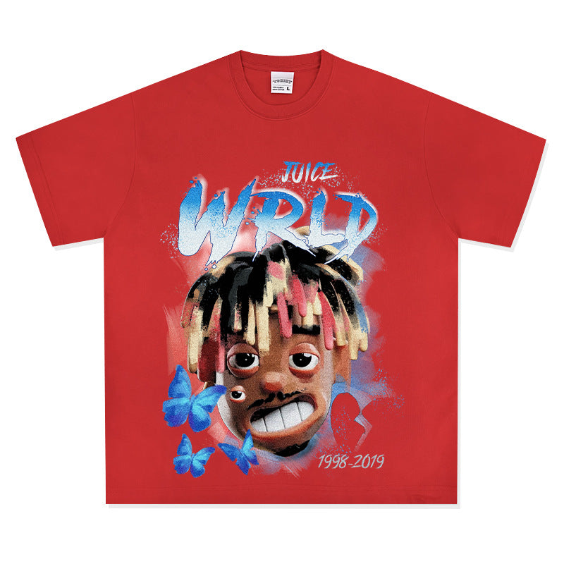Cool t rapper rap Juice Wrld print hip hop short sleeve vintage loose