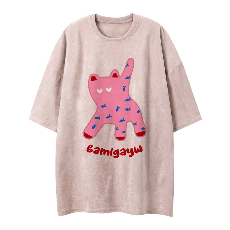 US drip outfits Summer Vintage Gluttony Pussy Casual Loose Short Sleeve T-Shirts