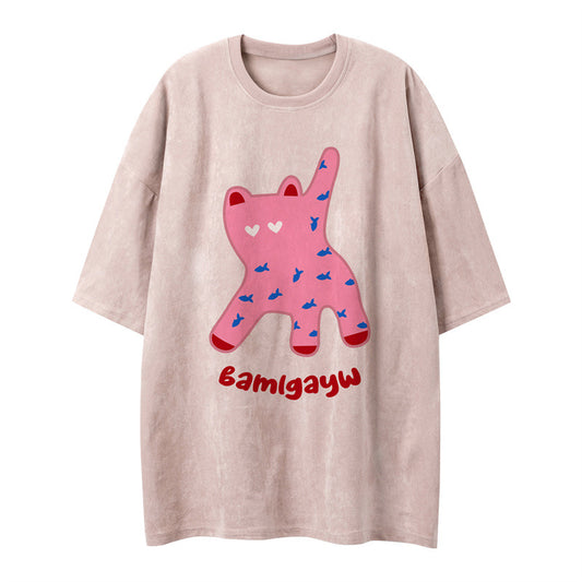 US drip outfits Summer Vintage Gluttony Pussy Casual Loose Short Sleeve T-Shirts