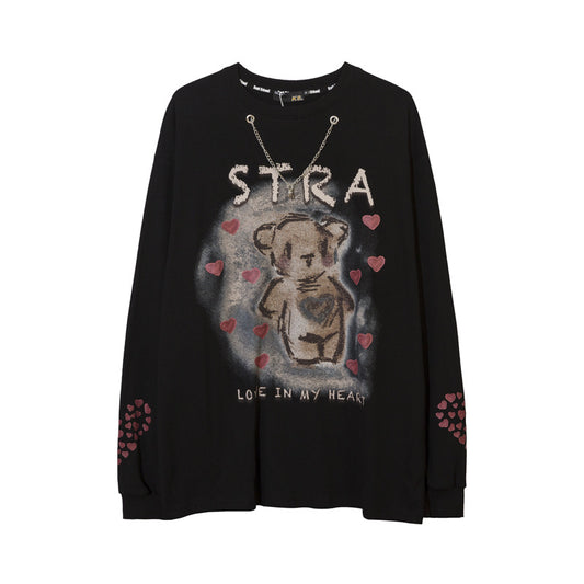 Vintage T Shirts Hip Hop Vintage Bear Print Long Sleeve T-Shirt oversize