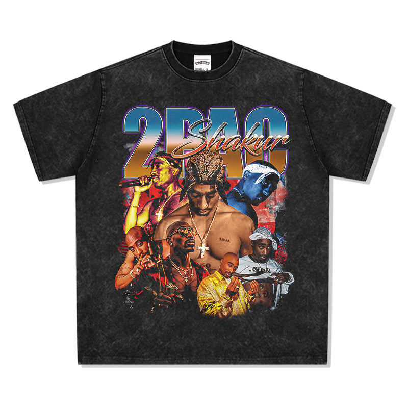 New york hip hop shop vintage hip hop tupac print short sleeve t-shirt
