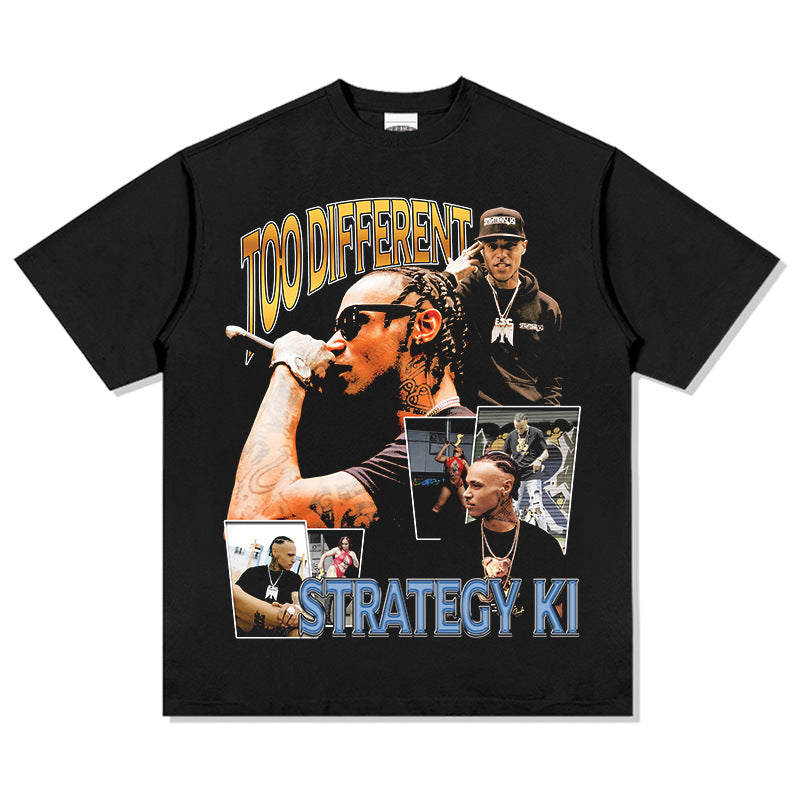 Outfit streetwear Retro, Hip Hop Strategy Ki Print Short Sleeve T-Shirt