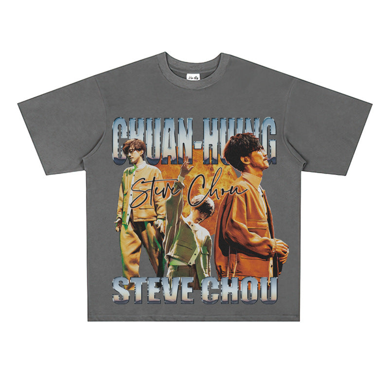 Film Star T Shirt Printed Loose Retro Street Cotton American T-shirt