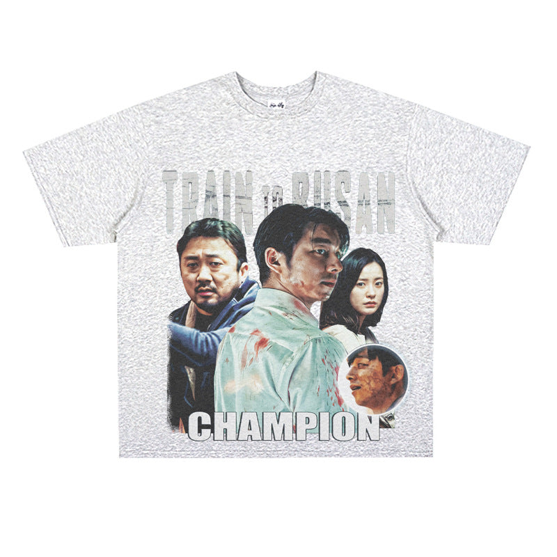 Film Star T Shirt Loose Retro Street Cotton T-shirt Men and Women