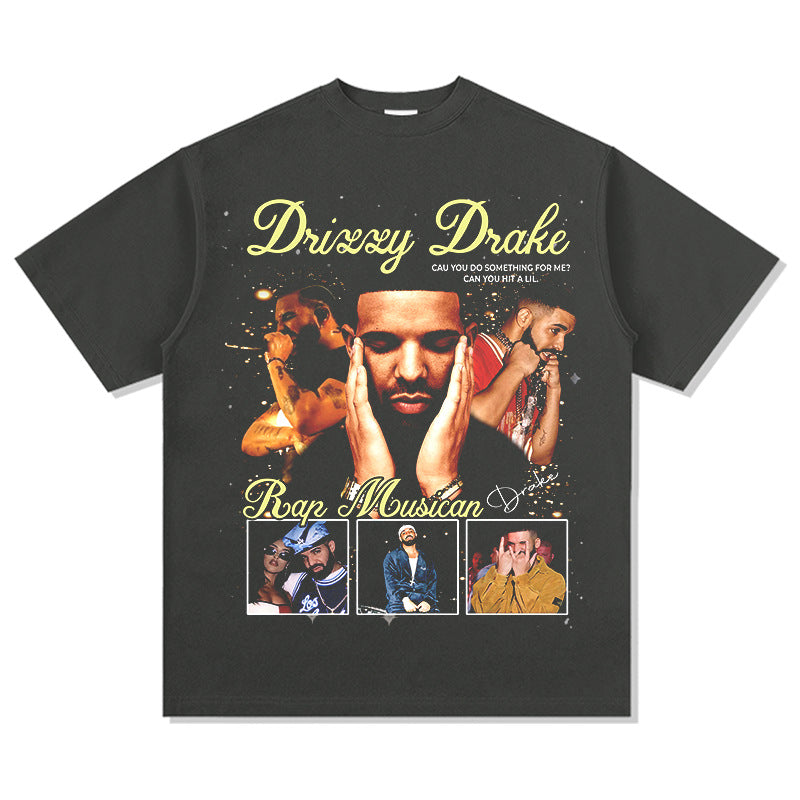 Outfit streetwear vintage hip hop drake drake print short sleeve t-shirt