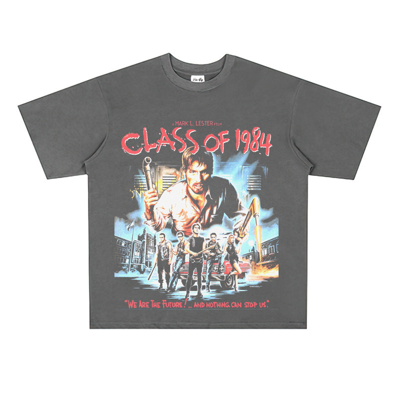 Film Star T Shirt Trendy Cotton Short Sleeve Loose American Retro T-shirt for Men and Women