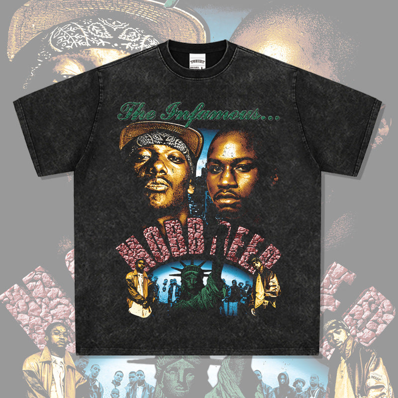New york hip hop shop vintage hip hop mob deep print short sleeve t-shirt