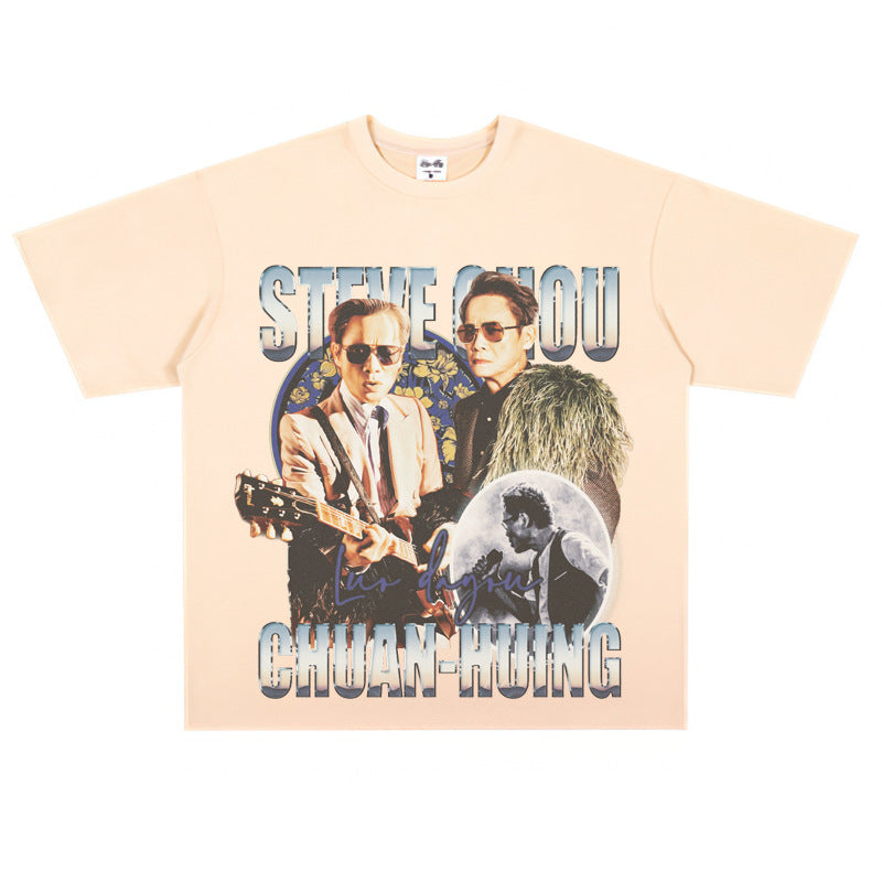 Film Star T Shirt Loose Heavy Retro Street Cotton American T-shirt Men and Women