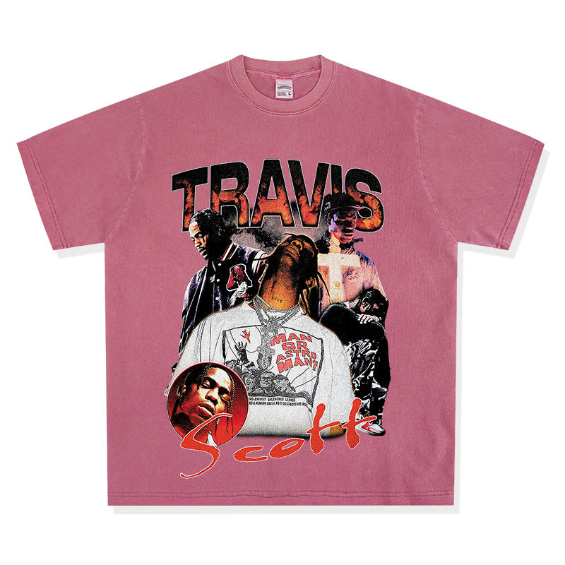 Streetwear masculino TRAVIS SCOTT character print short sleeve VINTAGE hip hop rap t-shirt