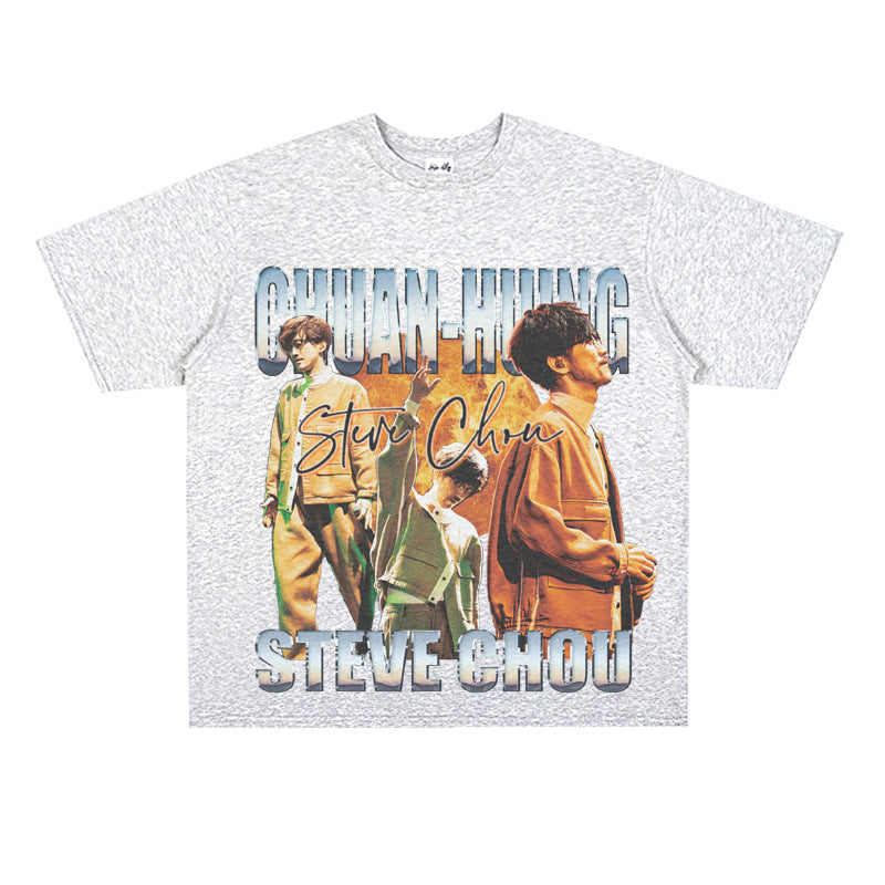 Film Star T Shirt Printed Loose Retro Street Cotton American T-shirt