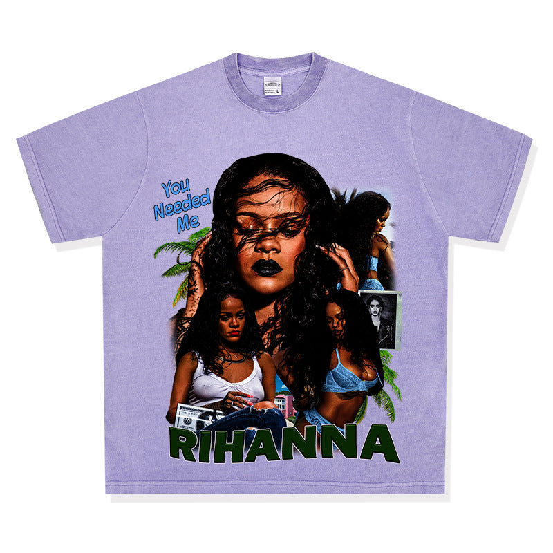 Cool t rapper hip hop rap Rihanna vintage print short sleeve top