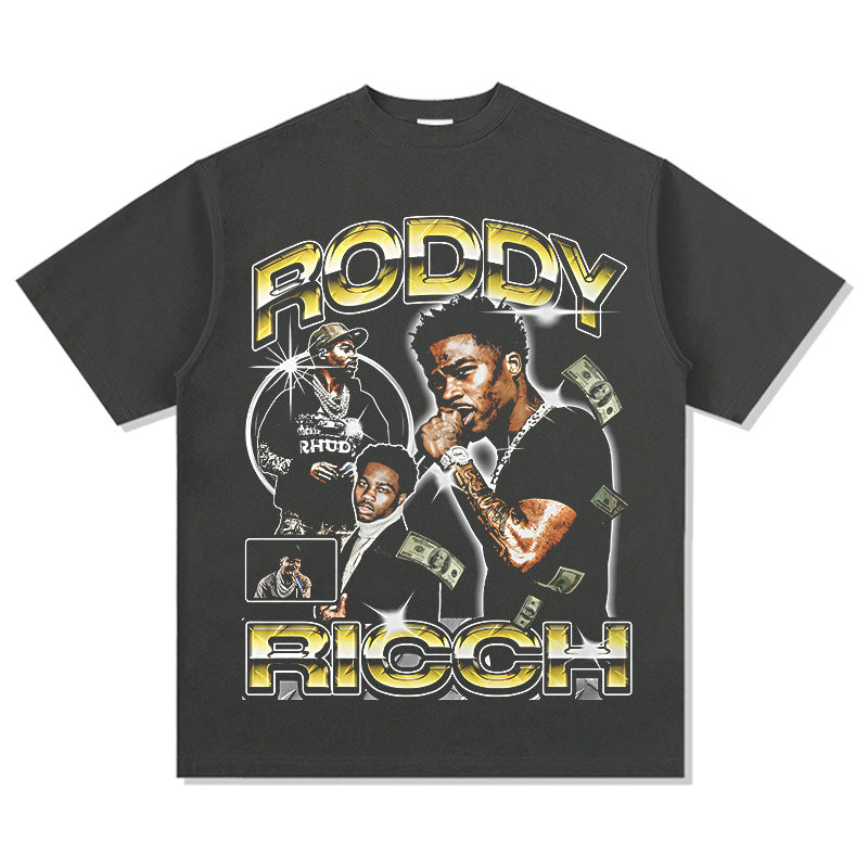 Marcas streetwear usa vintage hip hop roddy ricch print short sleeve t-shirt